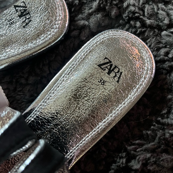 NWT Zara Silver Metallic Effect Slingback Ballet Flats Mules Slides Women 38 7.5 - Picture 13 of 14